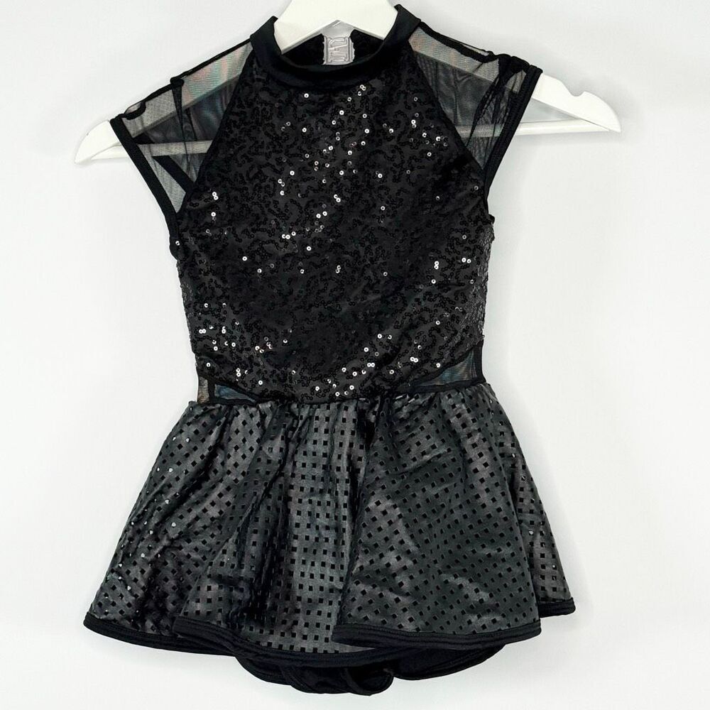 Curtain Call Black Sequin Faux Leather Leotard Tutu Child Small